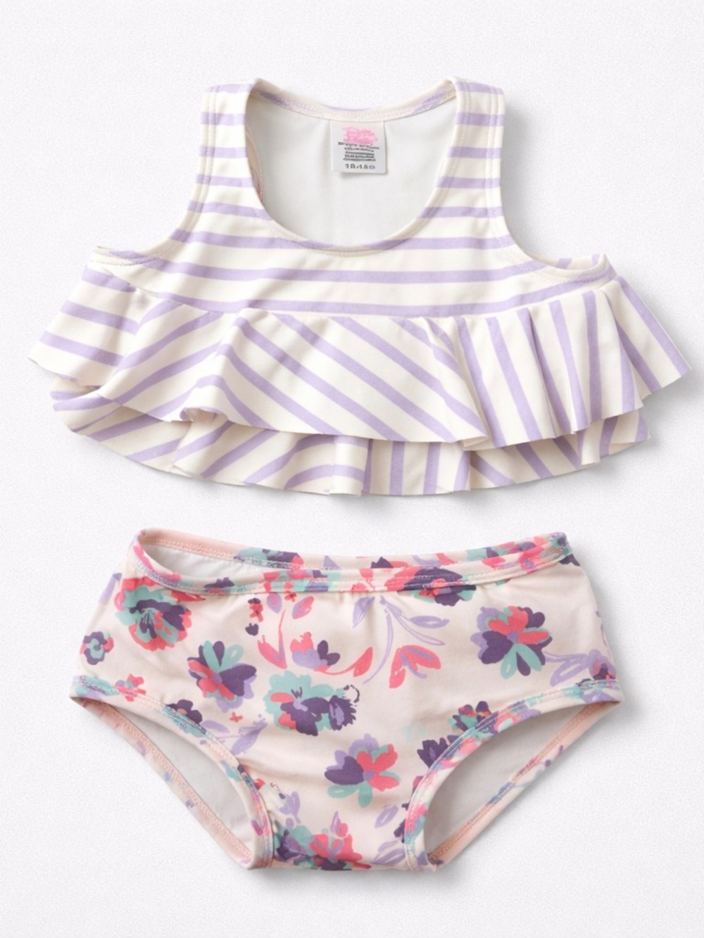 Ruffle Butts purple and stripe ruffle top and floral ruffle bottoms size 12-18 m